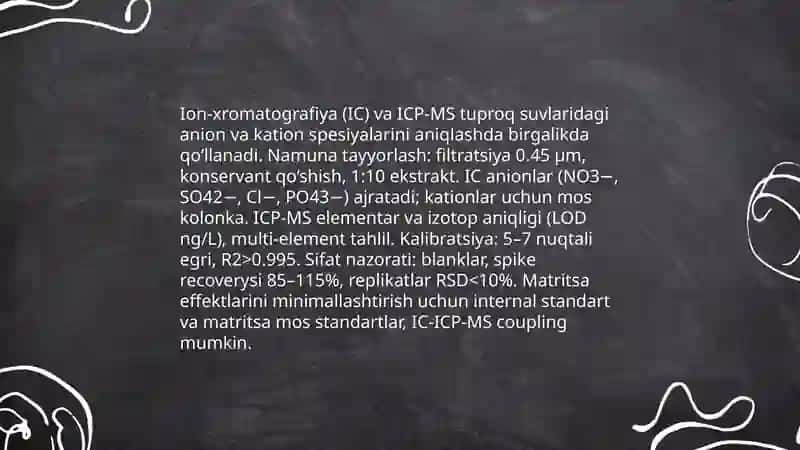 Tuproq suvlaridagi ion bog'lanishining identifikatsiya qilish usullari 4