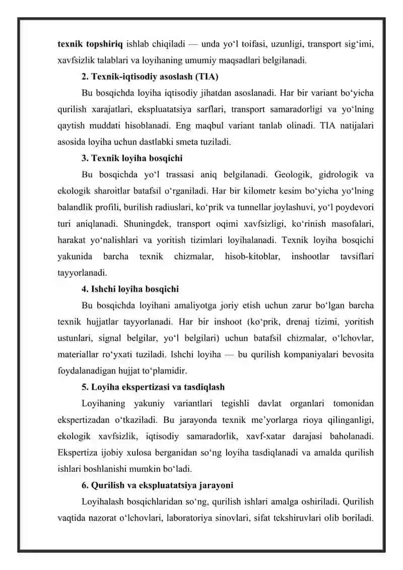 Avtomobil yo‘llarini loyihalash, jihozlash va obodonlashtirish 4