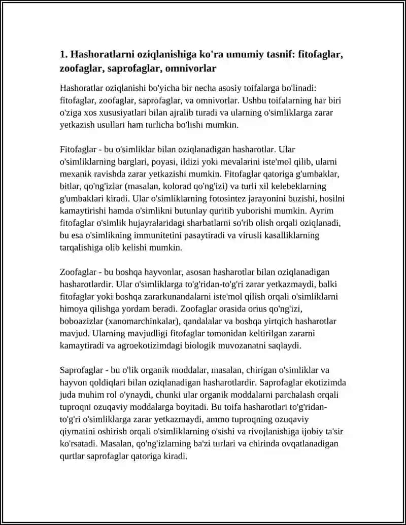HASHORATLARNI OZIQLANISHIGA QARAB TASNIFLAR VA ULARNI O'SIMLIKLARNI ZARARLASH TIPLARI BILAN TANISHUV 4
