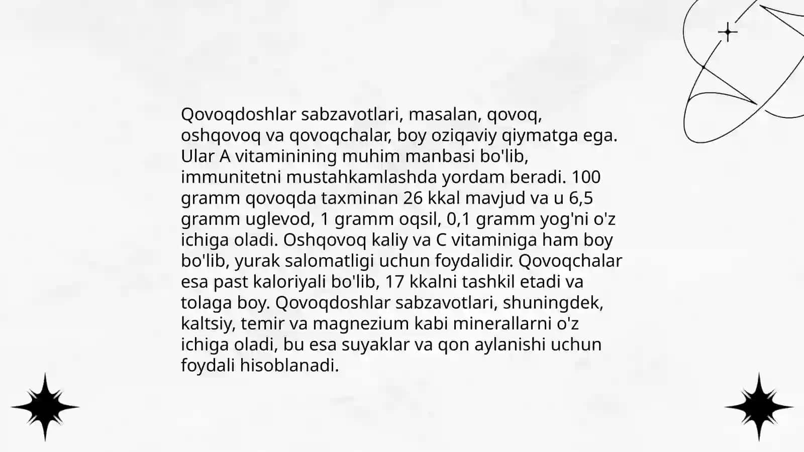 Qovoqdoshlar oilasiga mansub sabzavotlarning oziqaboplik va shifo profilaktik bahosi 4