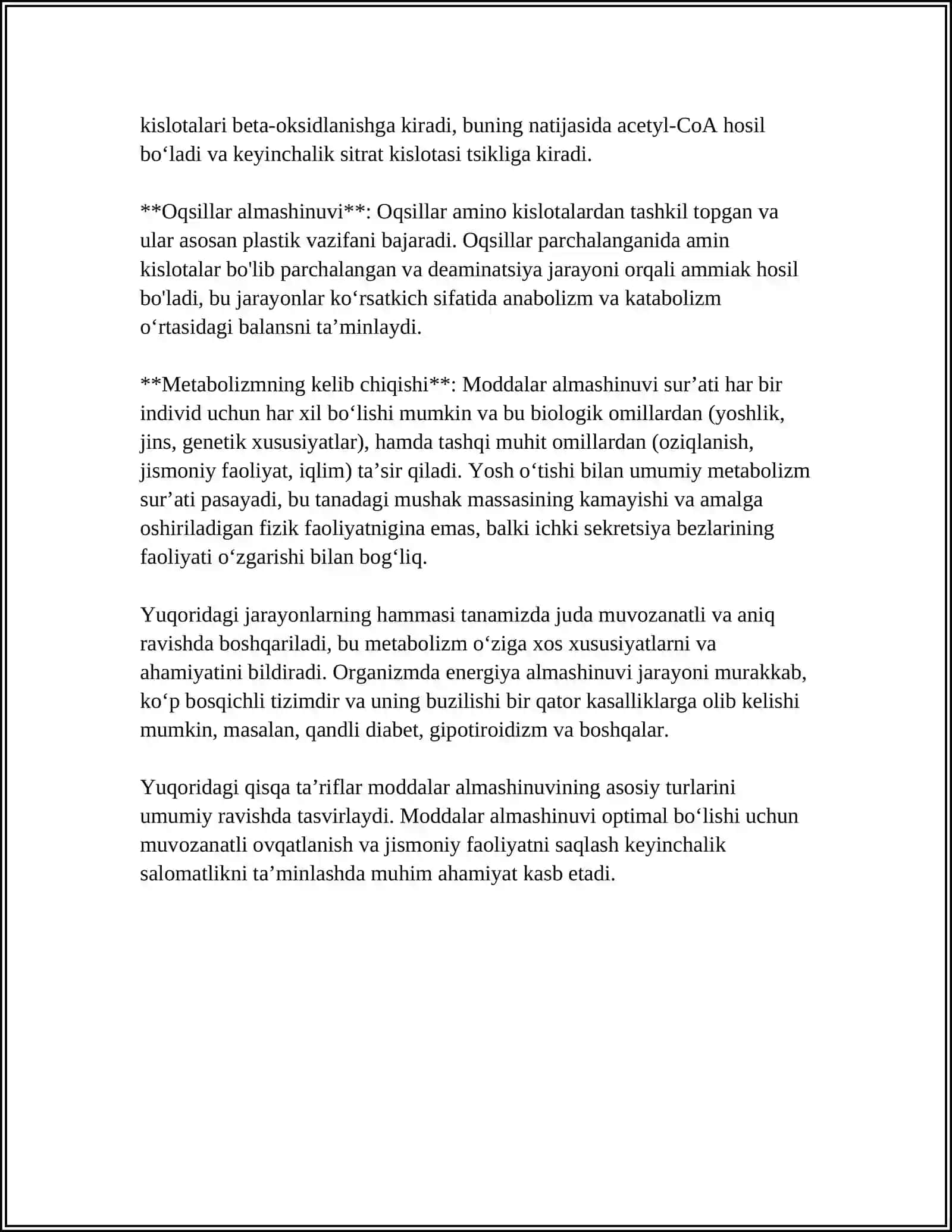 MODDALAR ALMASHINUVI VA OʻRGANISH USULLARI.ANOBOLIZM VA KATABOLIZM 4