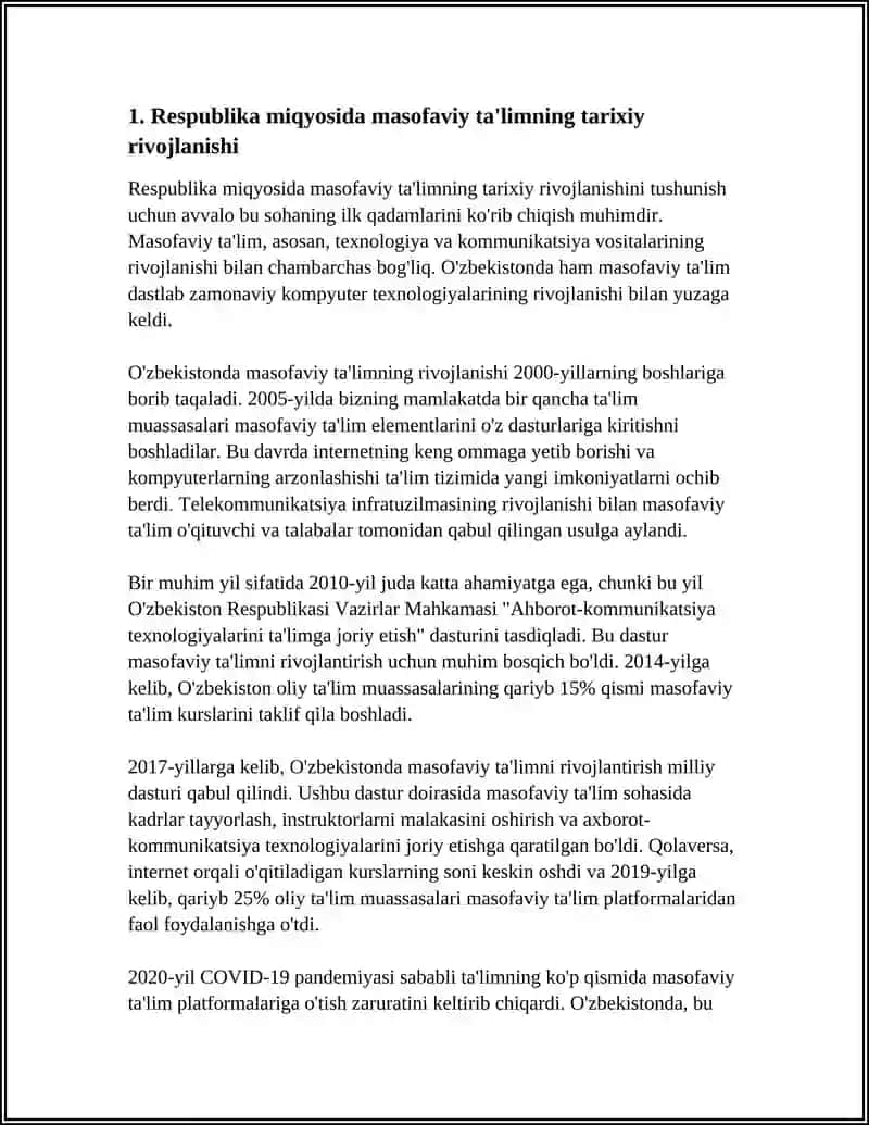 RESPUBLIKADA MASOFAVIY TALIMNING RIVOJLANISHI VA BU SOHADA OLIB BORILGAN KOMPLEKS CHORA-TADBIRLAR 4