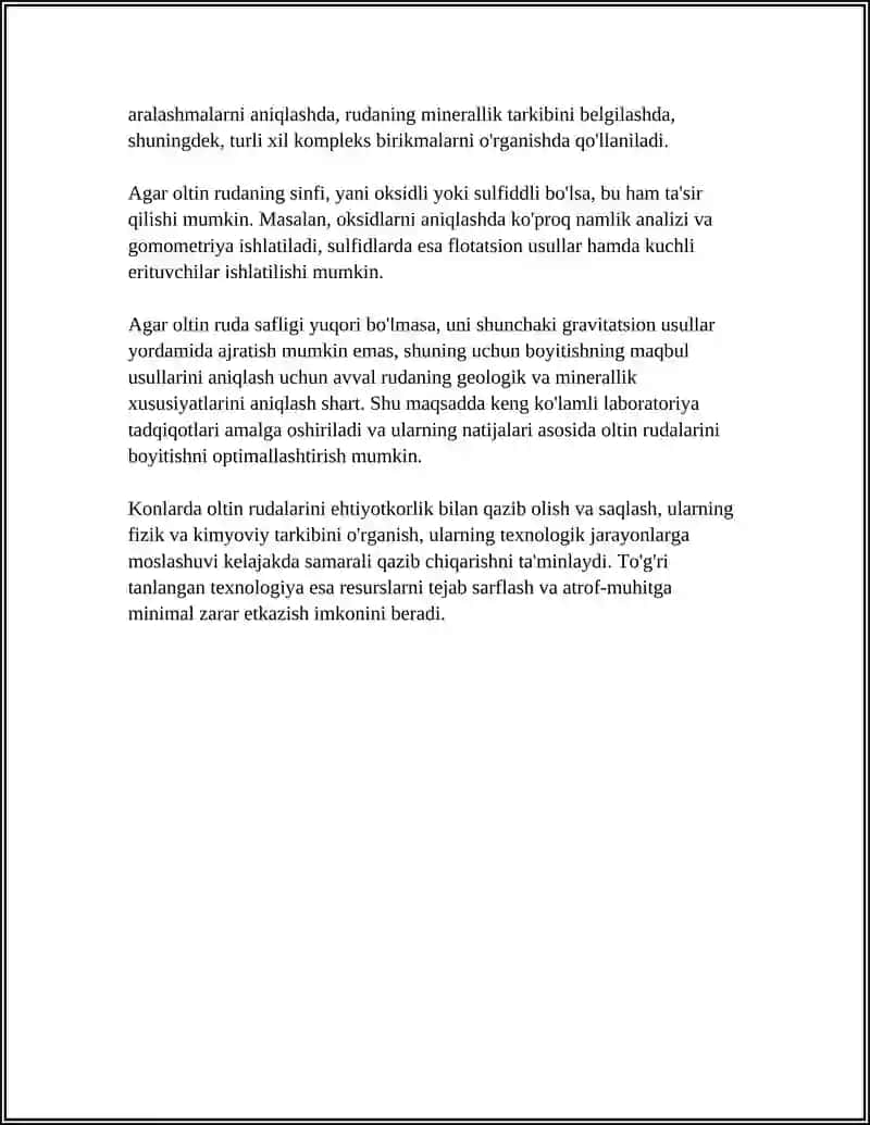 Oltin Rudalarini Boyitishga Tayyorlash Texnologiyasini Tanlash va Hisoblash 4