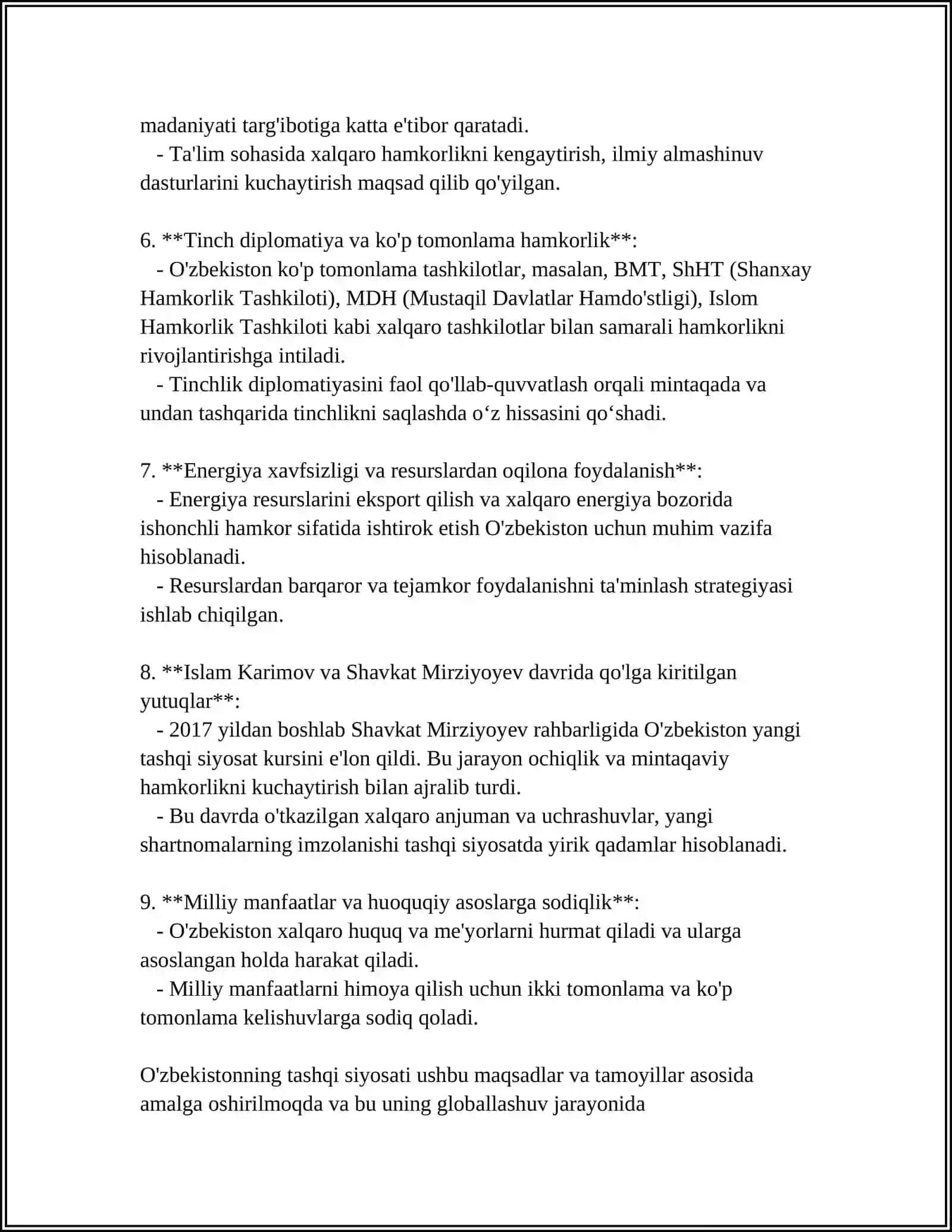 GLOBALASHUV JARAYONIDA OʻZBEKISTONNING TASHQI SIYOSATI 4