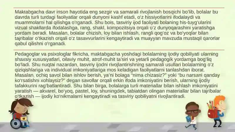 Maktabgacha yoshdagi bolalarni tasviriy qobiliyati va ijodkorligini rivojlantirish 4
