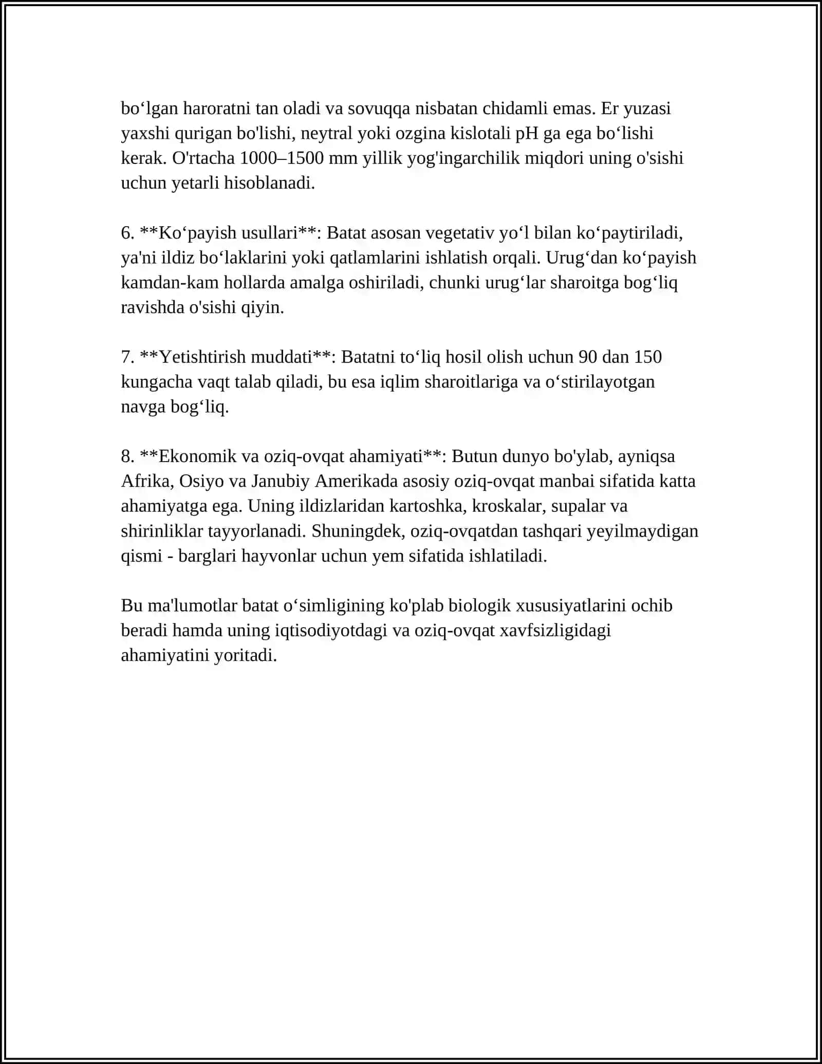 BATAT OʻSIMLIGI HAQIDA MUSTAQIL ISH 4