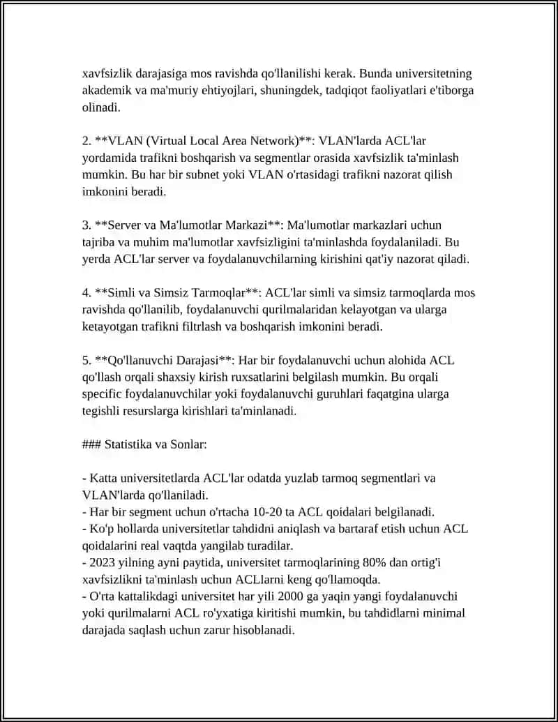 GIPOTETIK TASHKILOT (MASALAN, UNIVERSITET TARMOG' I) UCHUN KIRISHNI BOSHQARISH RO'YXATI (ACL) MATRITSASINI TUZING 4