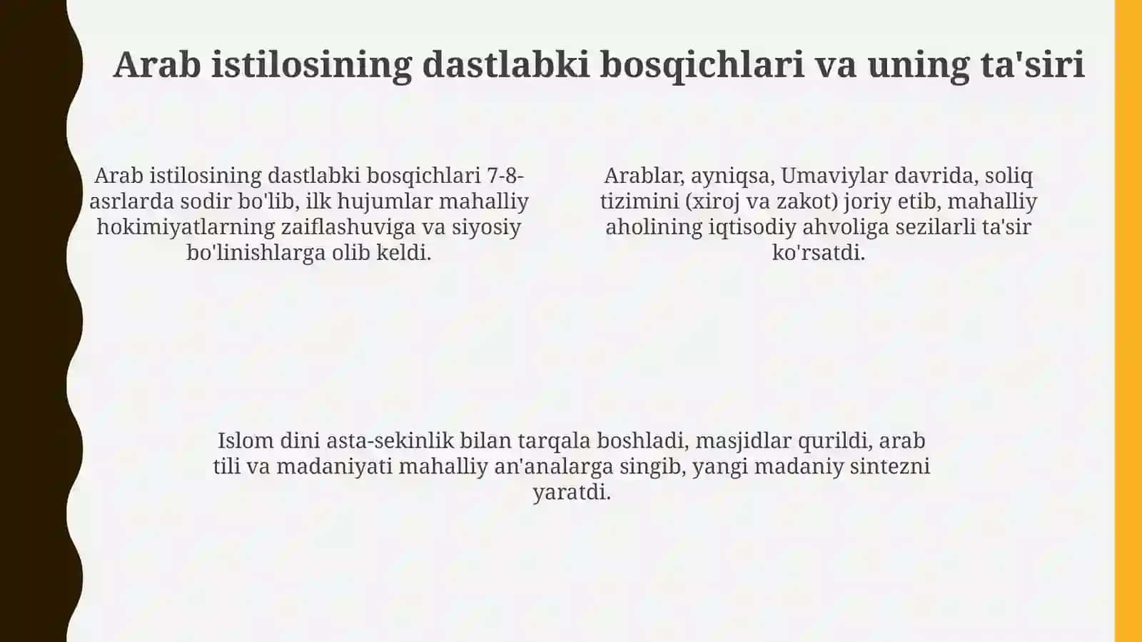Oʻrta Osiyoda arablarning mustamlakachilik siyosati va unga qarshi ozodlik kurashlari 4