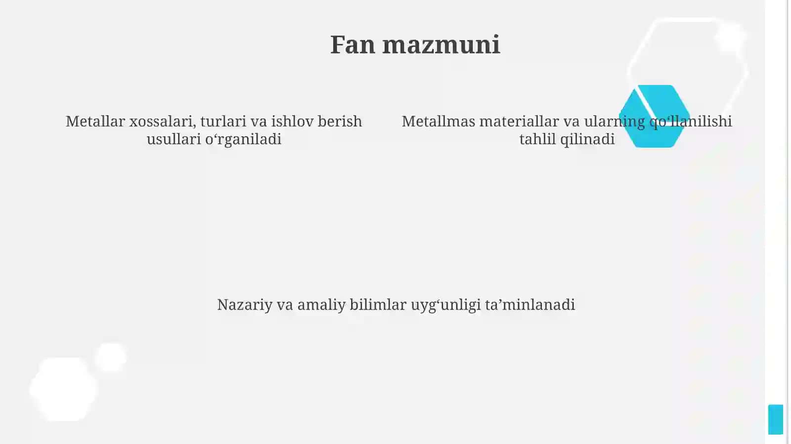 Metallar va metallmas buyumlarni o‘qitish metodikasi 4