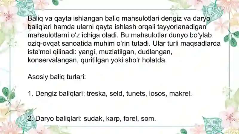 Baliq va qayta ishlangan baliq mahsulotlari 4