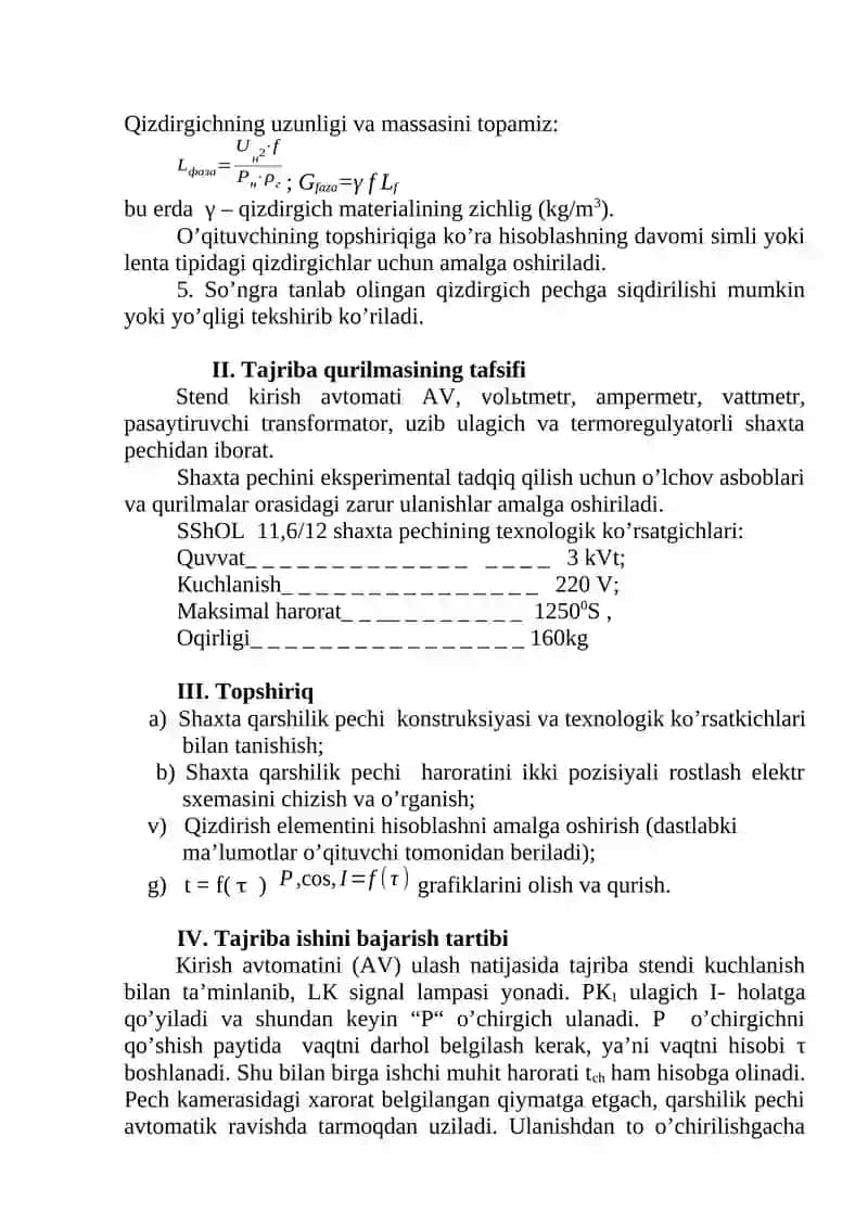Qarshilik shaxta pechi tuzilishini o’rganish 4