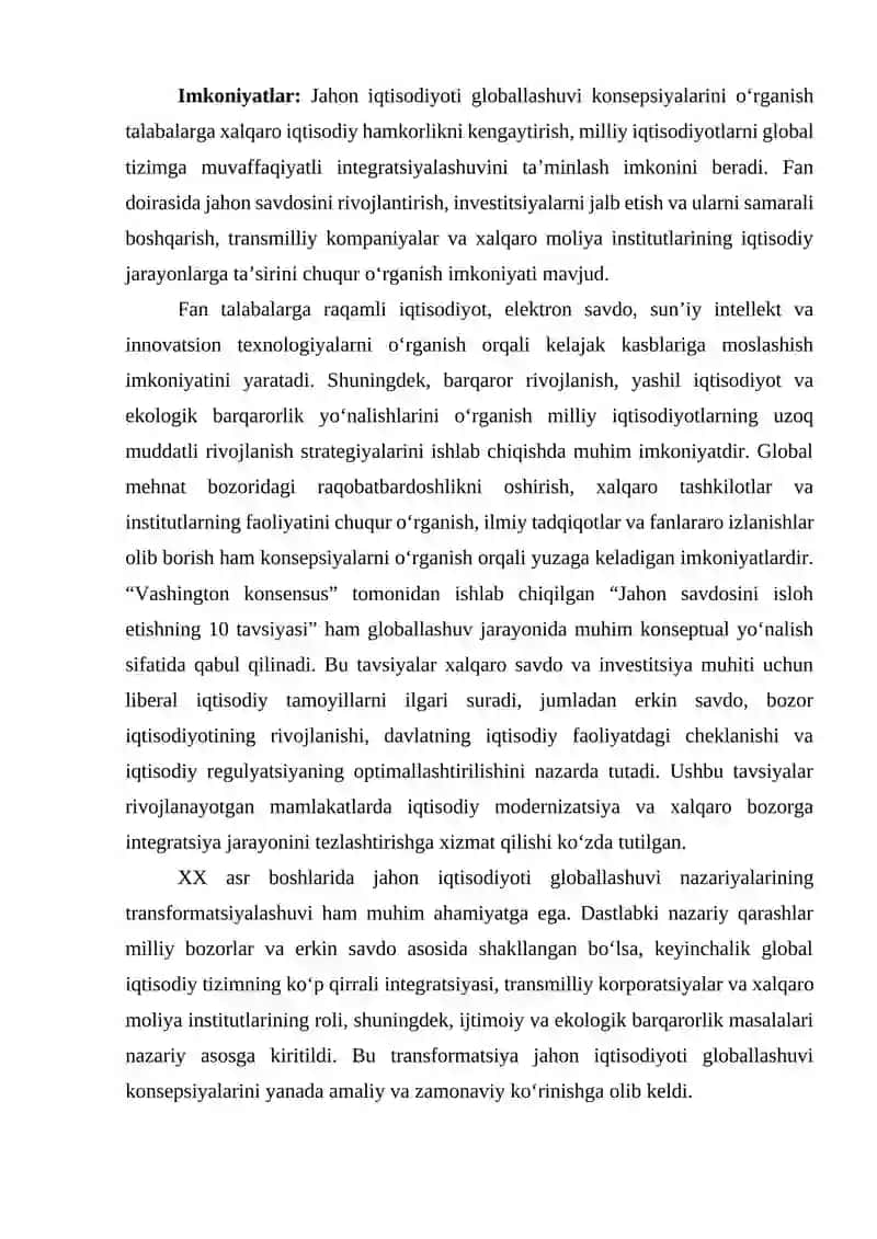 Jahon iqtisodiyoti globallashuvi konsepsiyalari 4