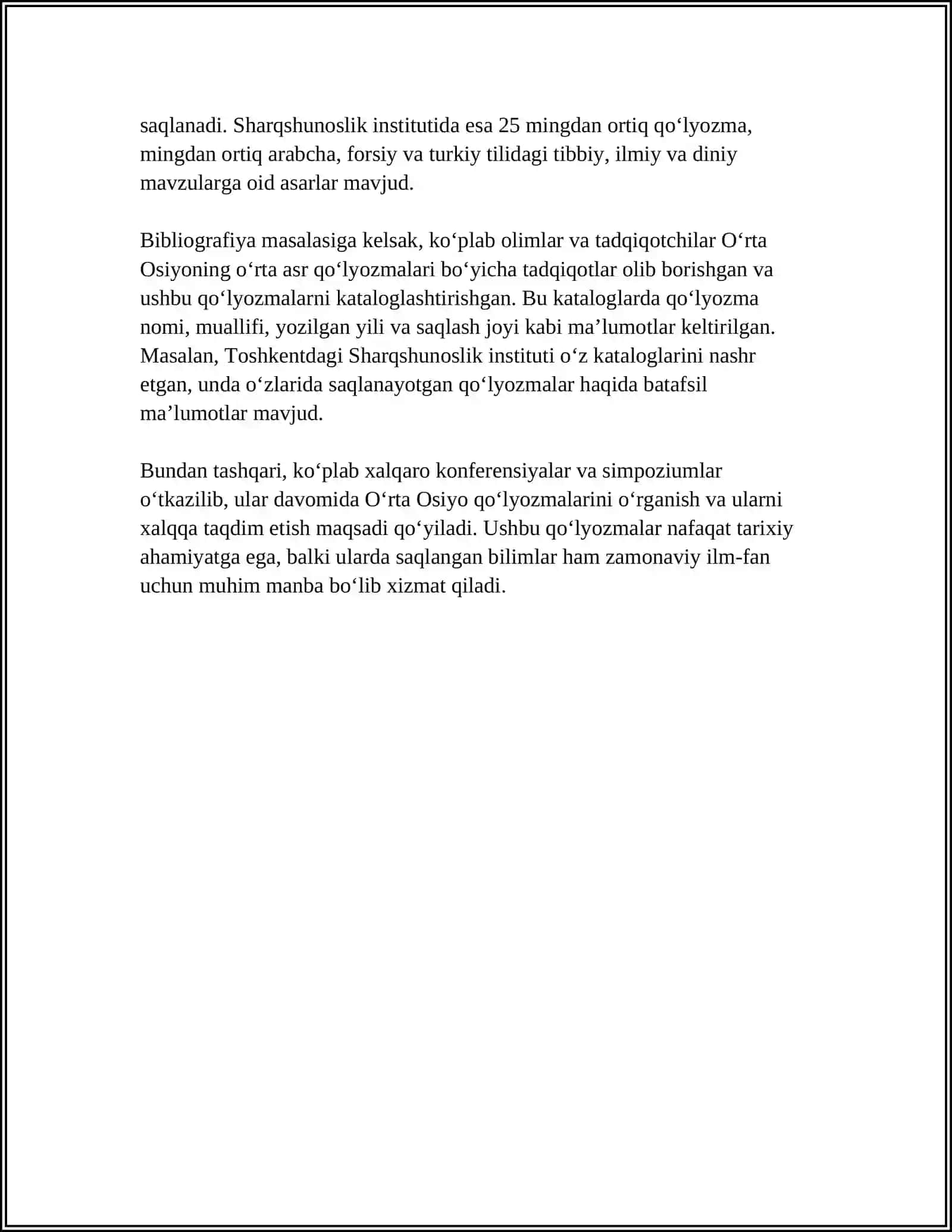 Oʻrta Osiyoda oʻrta asr qoʻlyozmalari va ularning bibliografiyasi 4