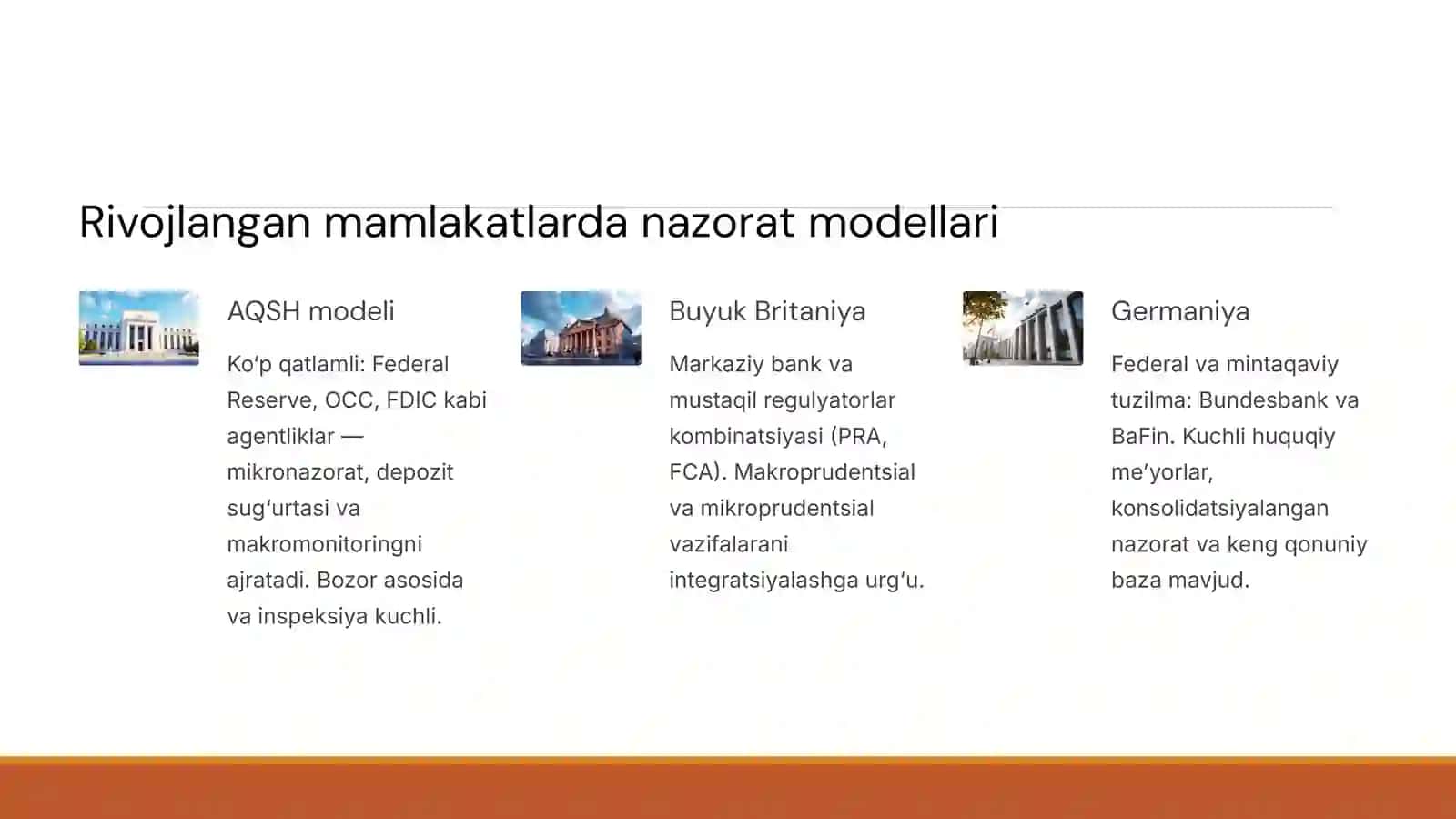 Bank nazoratini tashkil qilish bo‘yicha rivojlangan mamlakatlar tajribasi 4