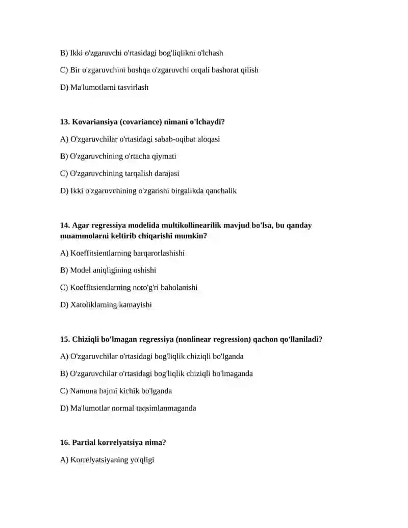 Korrelyatsion va regression tahlil o’zaro bog’lanishlarini statistik o’rganish usullari 4