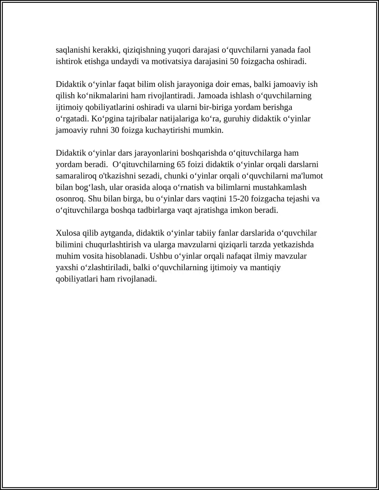 TABIIY FANLAR DARSLARIDA DIDAKTIK O‘YINLARNING O‘ZIGA XOS XUSUSIYATLARIDAN FOYDALANISHNING AHAMIYATI 4