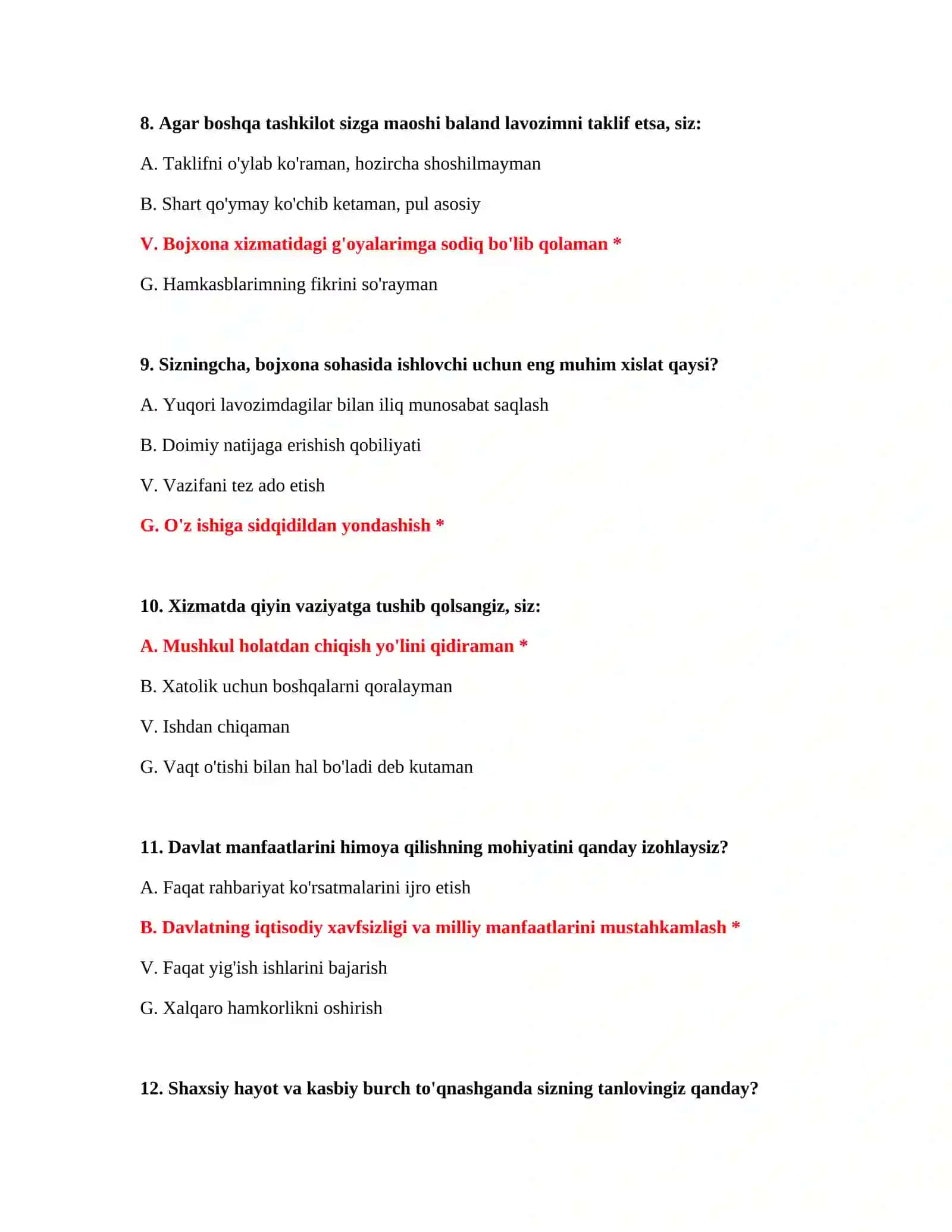 Yangi bojxona test savollari 4