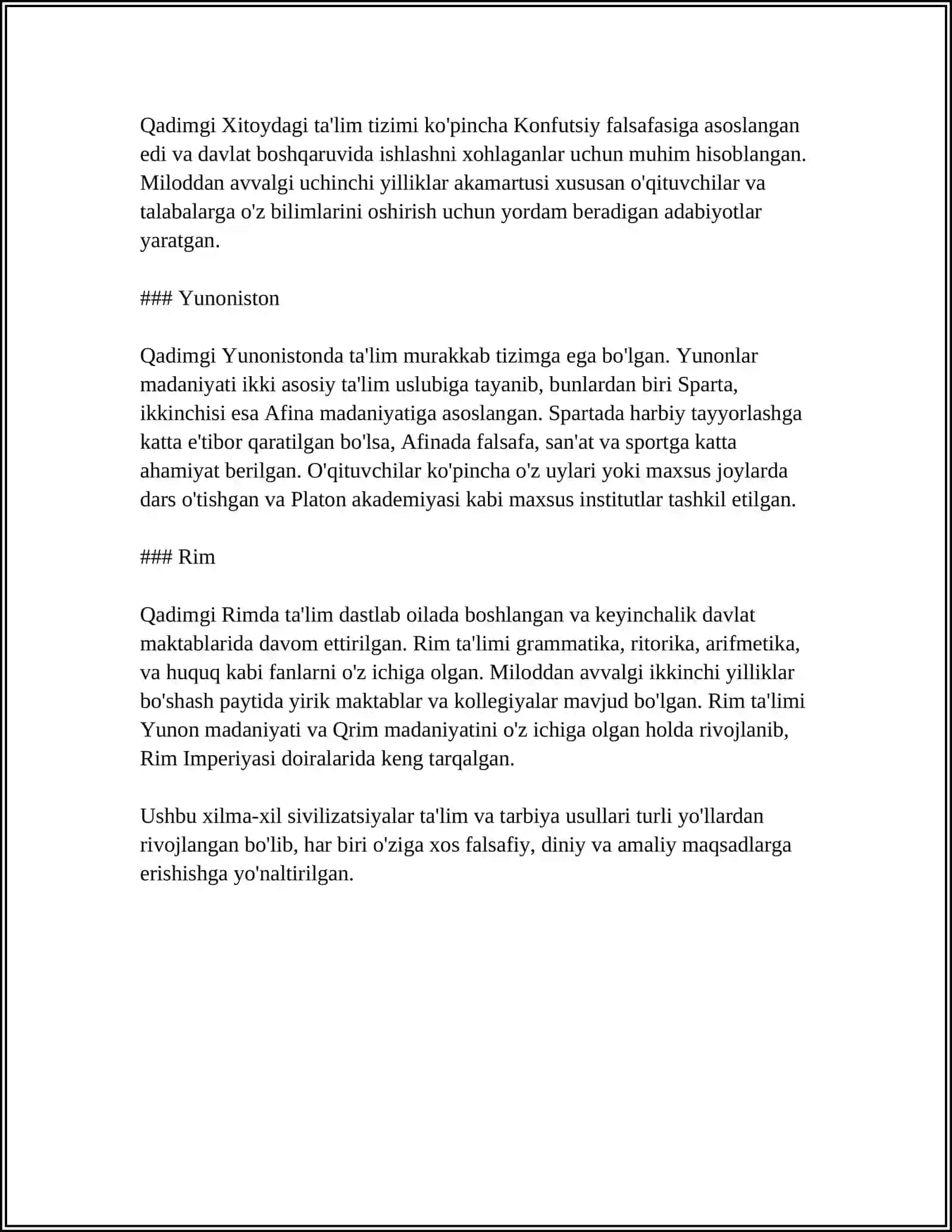 INSONIYAT TARIXIDA TARBIYA VA TAʼLIMNING RIVOJLANISHI BOSQICHLARI.ISLOM NURLI MAʼRIFAT DINI 4