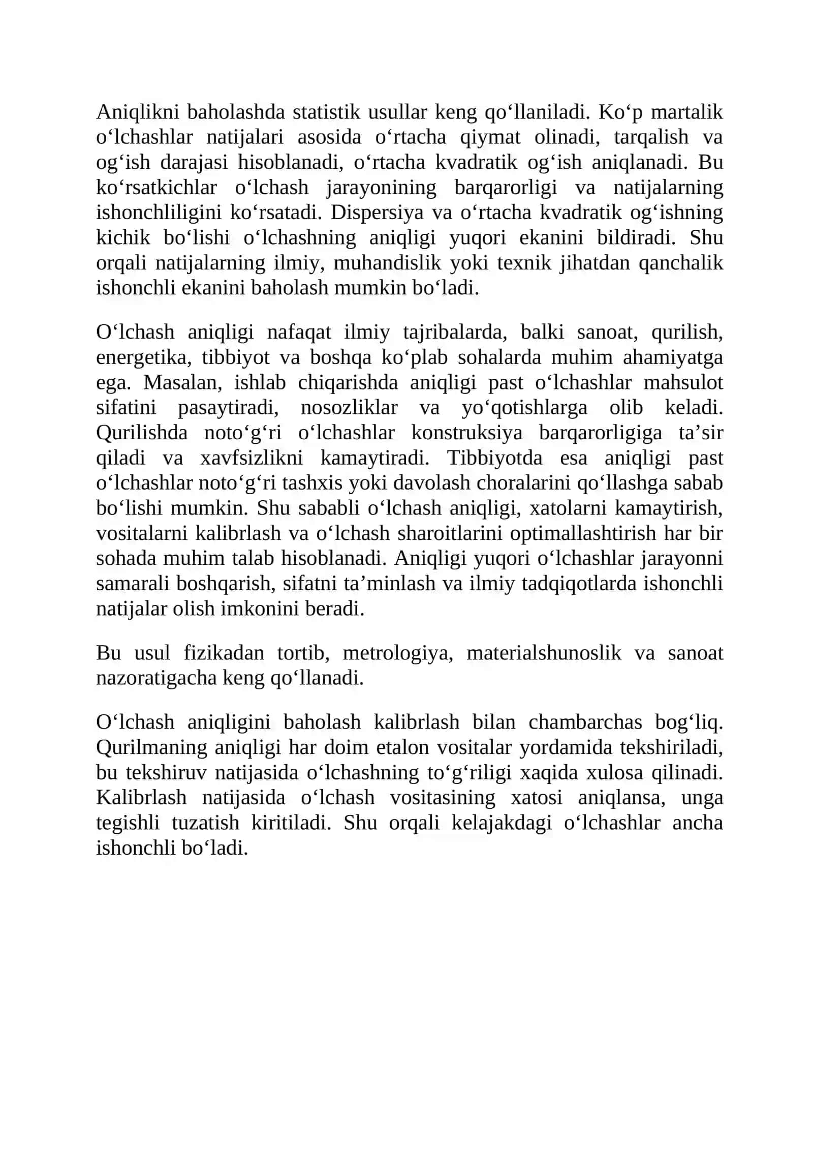 O'lchashlar aniqligini baholash 4