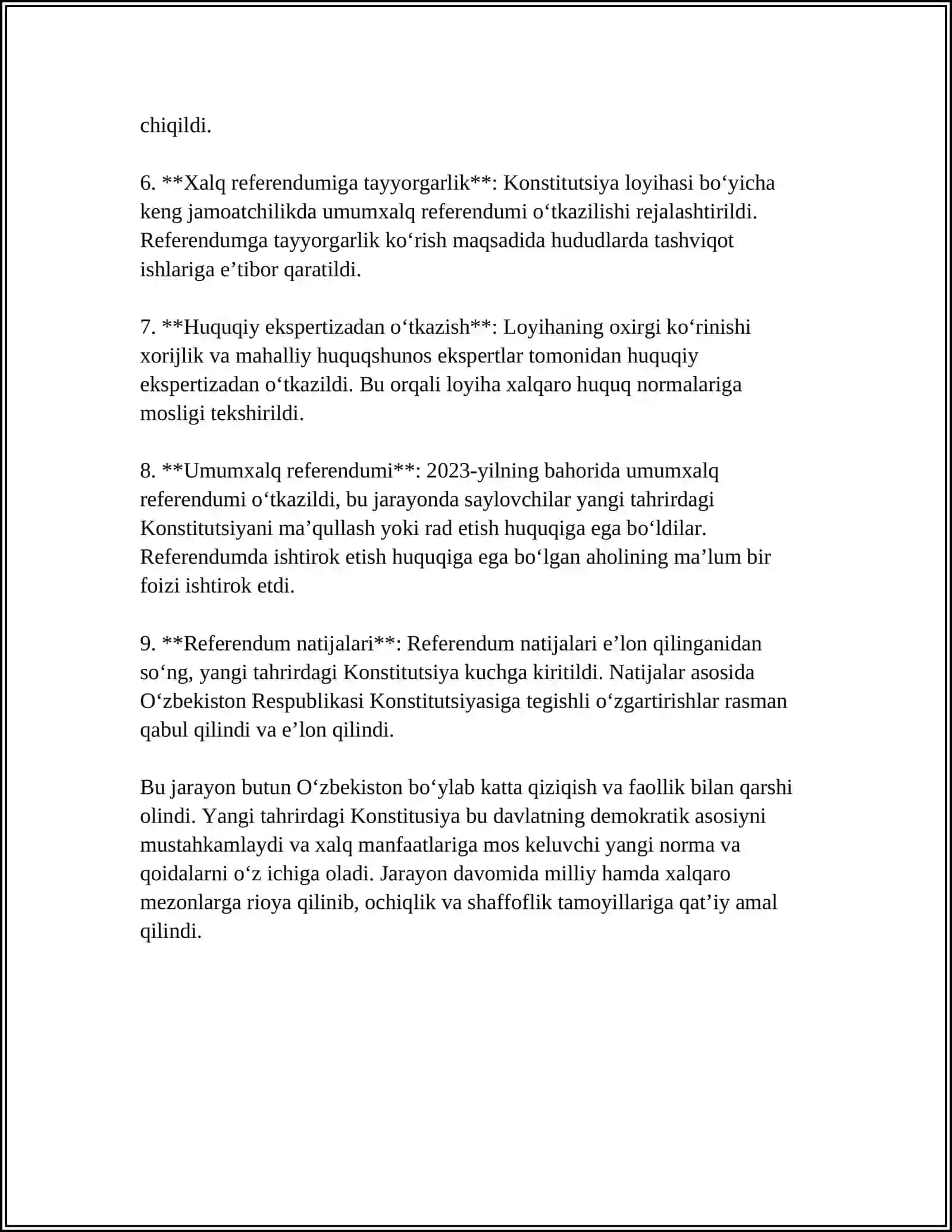 Yangi tahrirdagi Konstitutsiyaning Qabul Qilinish Bosqichlari va Zarurati 4