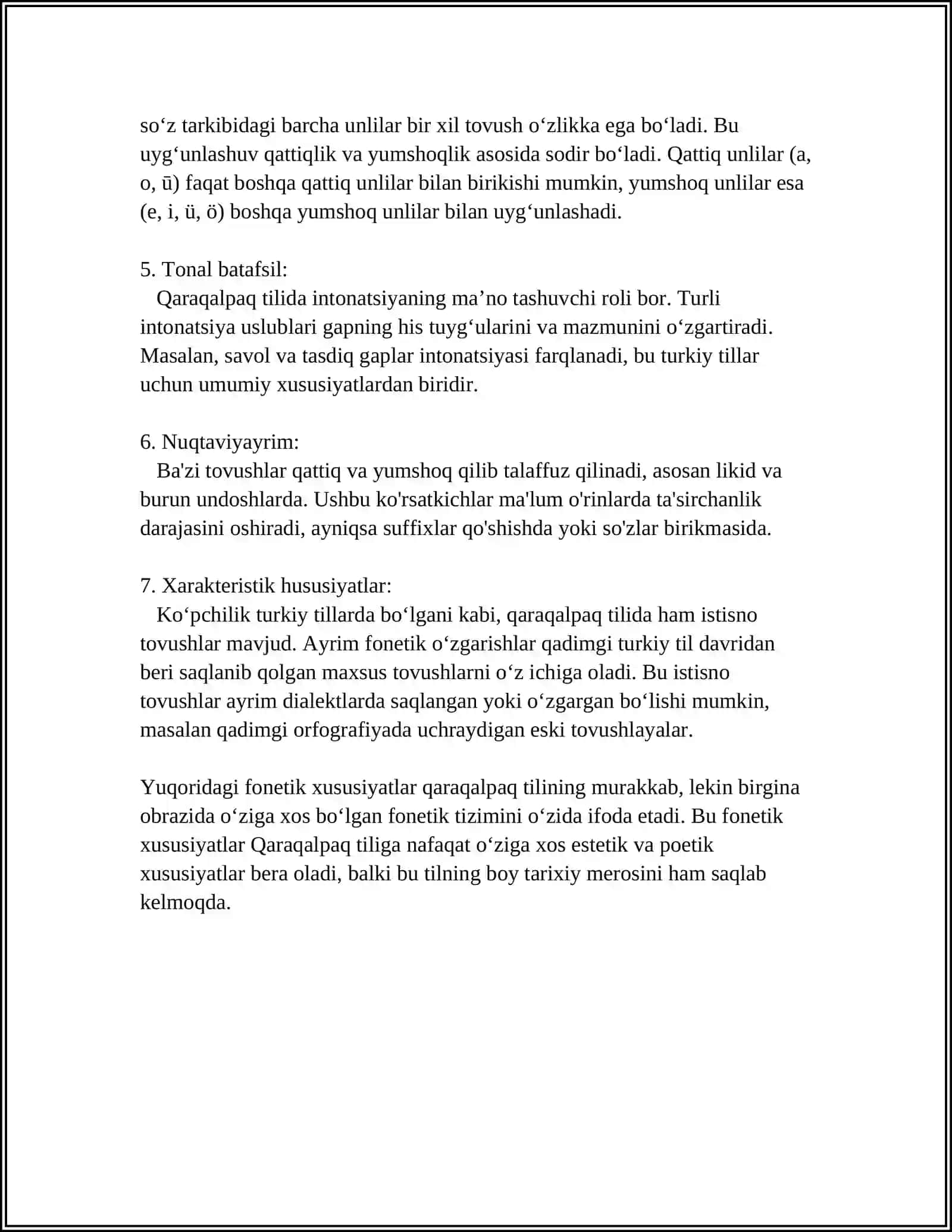 MAVZU: HAZIRGI QARAQALPAQ ADEBIY TILI PANINEN ÓZ-BETINSHE JUMISI 4