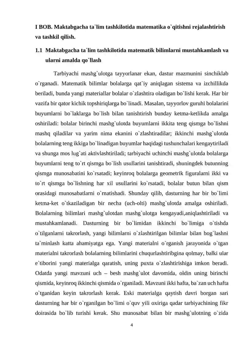 Bolalarda elemantar matematik tasavvurlarni shakllantirishda ko’rsatmali va og’zaki metodlardan foydalanish 4