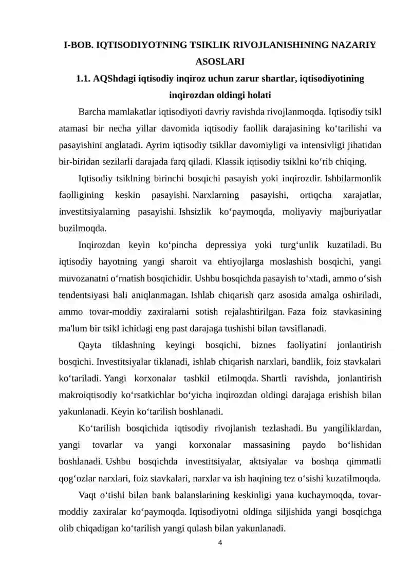 Iqtisodiyotning tsiklik rivojlanishining nazariy asoslari 4