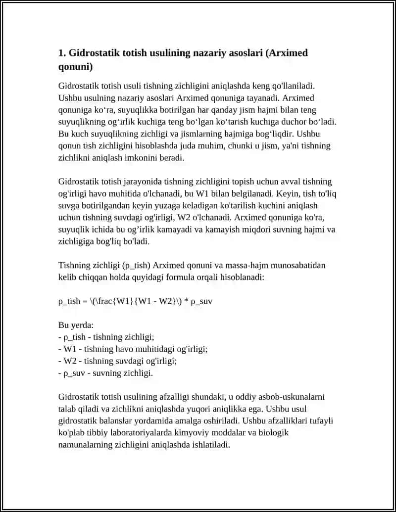 Tishning Zichligini Gidrostatik Totish Usulida Aniqlash 4