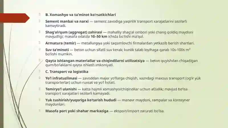 Temir-beton zavodlarini joylashtirish kursatkichlari 4