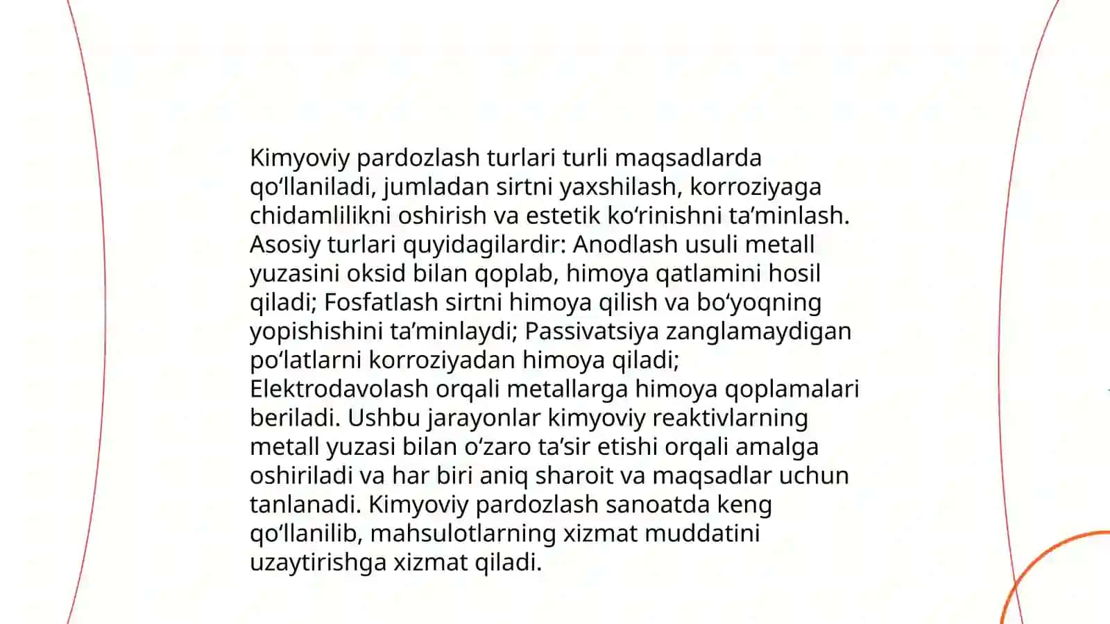 Kimyoviy yakunlovchi pardozlash turlari va bajarish texnologiyalari 4