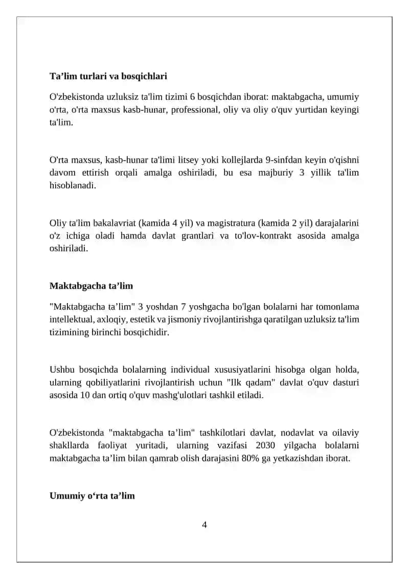 OʻZBEKISTON RESPUBLIKASI "TA'LIM TOʻGʻRISIDA"GI QONUNI VA TA'LIM TIZIMI TURLARI 4