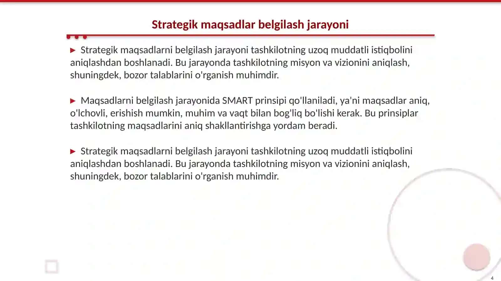 Fan Strategik boshqaruv maczu:Strategik maqsadlar 4
