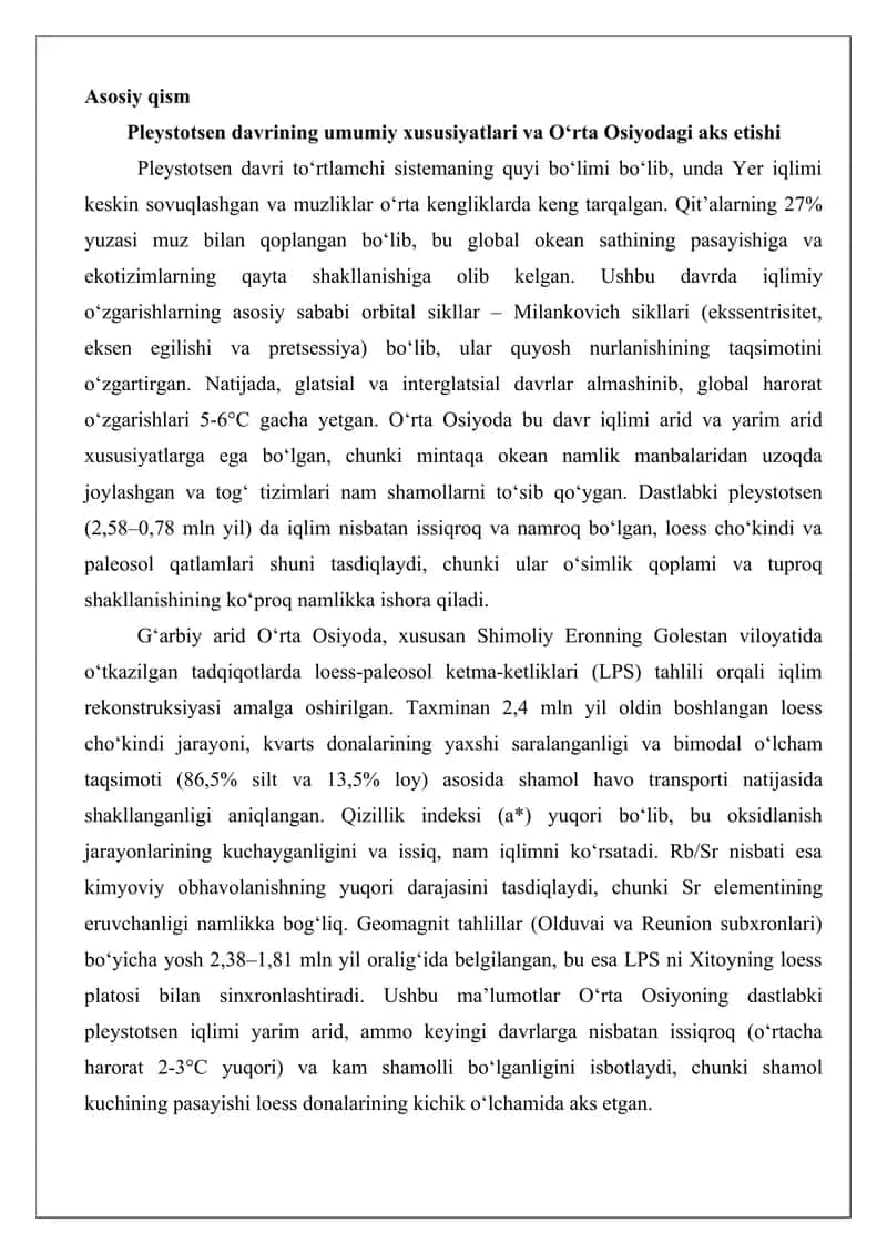 O‘rta Osiyoning pleystotsen davri iqlimi maqola. 4