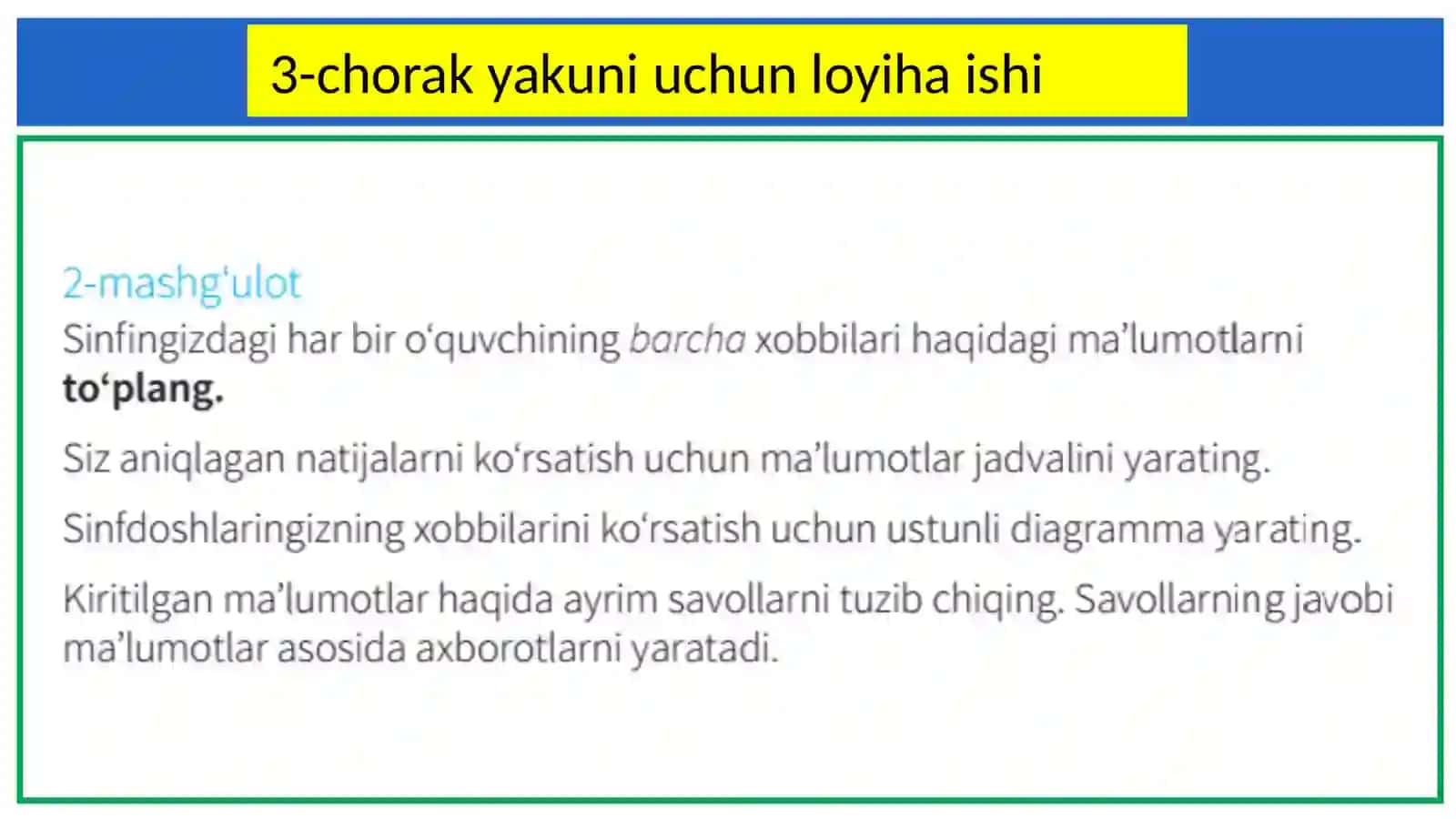 Diagrammalar bilan ishlashni boshlash. Axborotni guruhlash 4