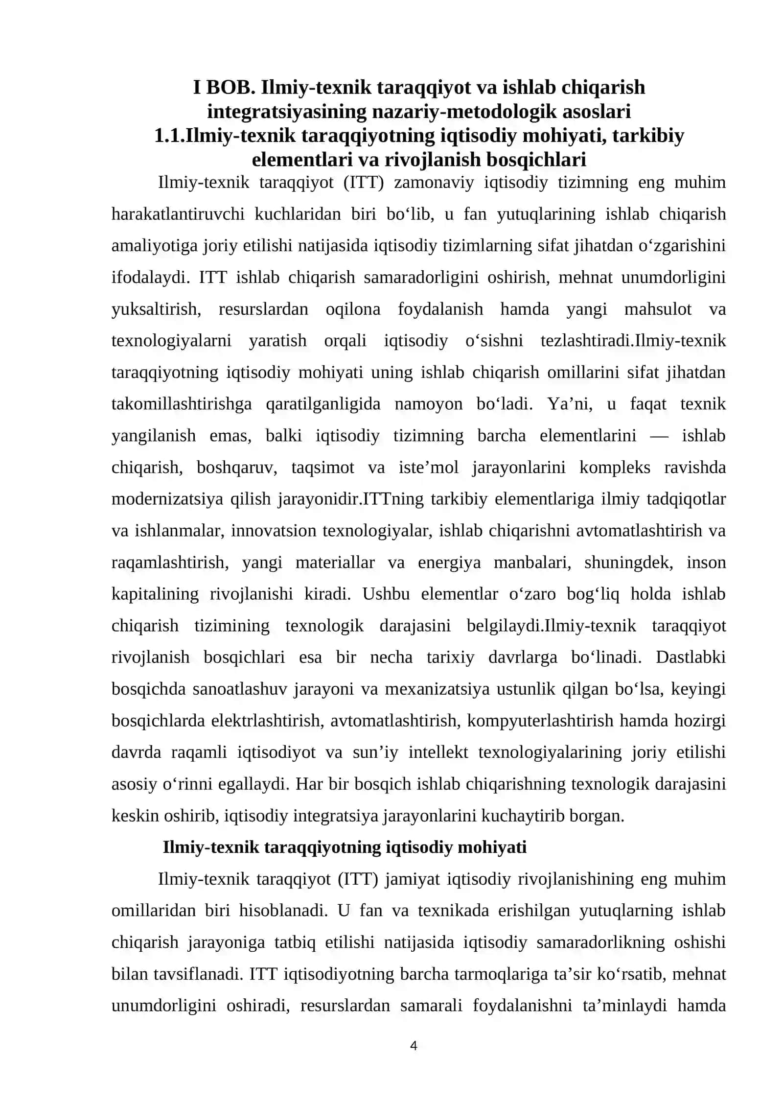 Ilmıy -texnık taraqqıyotını ıshlab chıqarıshnı ıntegrasıyalashuvını hamma tomonlarıga unıversal, keng qamrovlı ta'sırı 4
