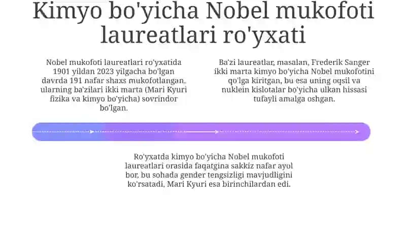 Kimyo sohasidagi Nobel mukofoti sovrindorlari va yutuqlari 4