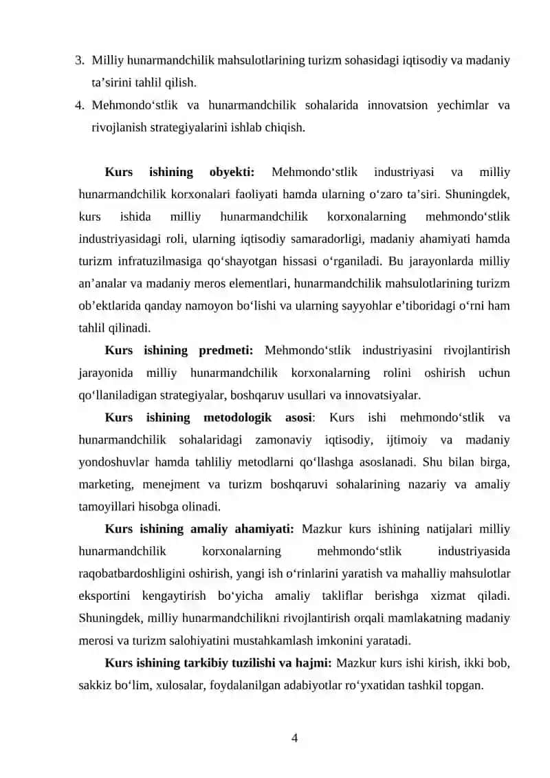 MEHMONDOʻSTLIK INDUSTIYASINI RIVOJLANTIRISHDA MILLIY HUNARMANDCHILIK KORXONALARNING OʻRNI 4