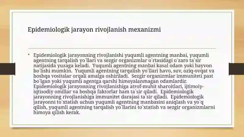 Epidemiologik jarayon rivojlanish mexanizmi 4