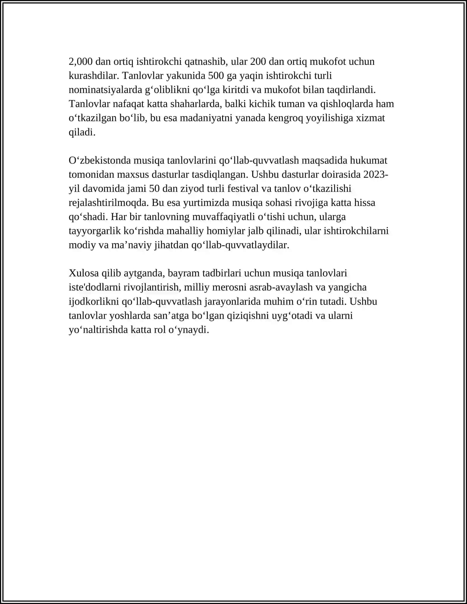MUSIQA MASHG'ULOTLAR REJASIDA BAYRAM TADBIRLARI STENARIYSINI ISHLAB CHIQISH VA O'TKAZISHGA QO'YILADIGAN TALABLAR 4