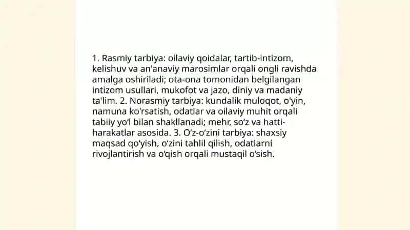 Oila tarbiyasi shakl, metod va vositalari. Oila va uning vazifalari 4