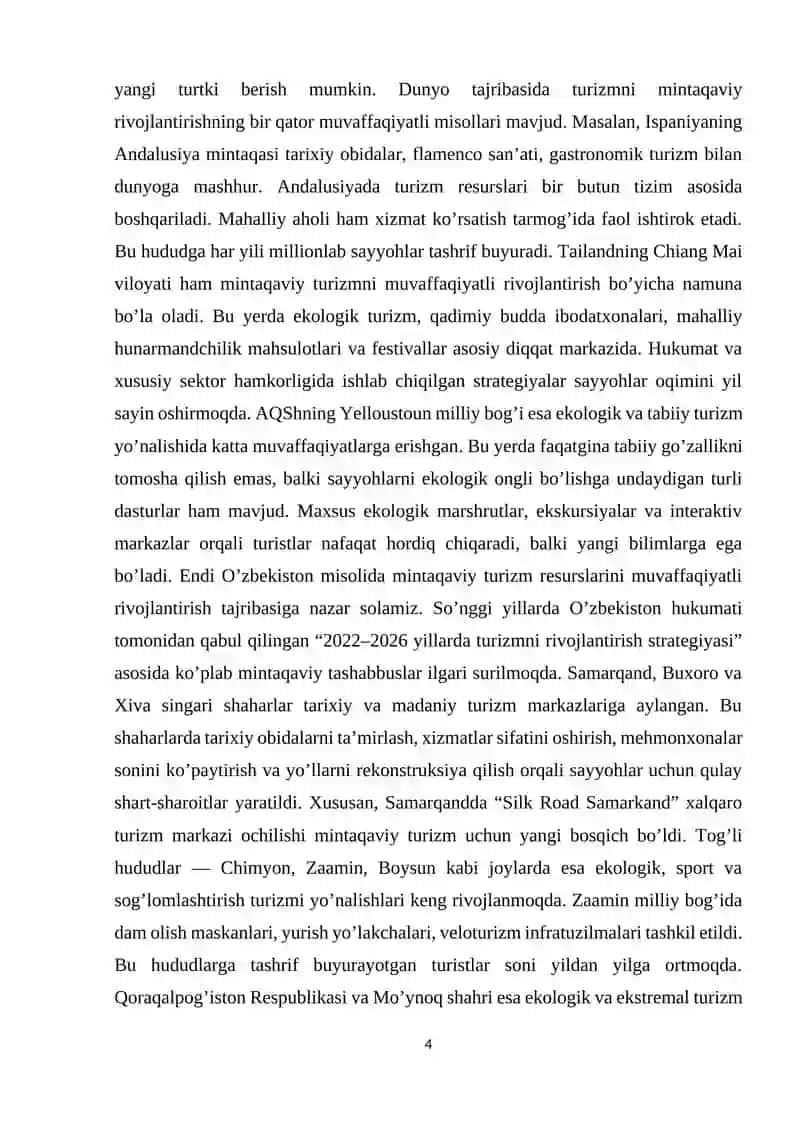 Mintaqaviy turizm resurslarini muvaffaqiyatli rivojlantirish misollari 4