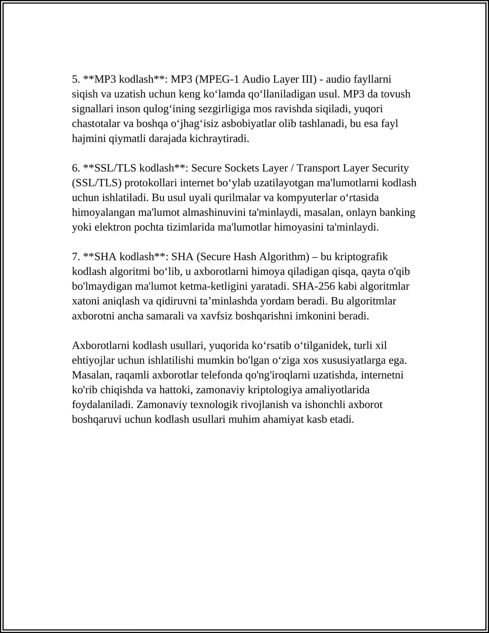 AXBOROTLARNI QAYTA ISHLASH LEXNOLOGIYALARI. AXBOROTLARNI KODLASH 4