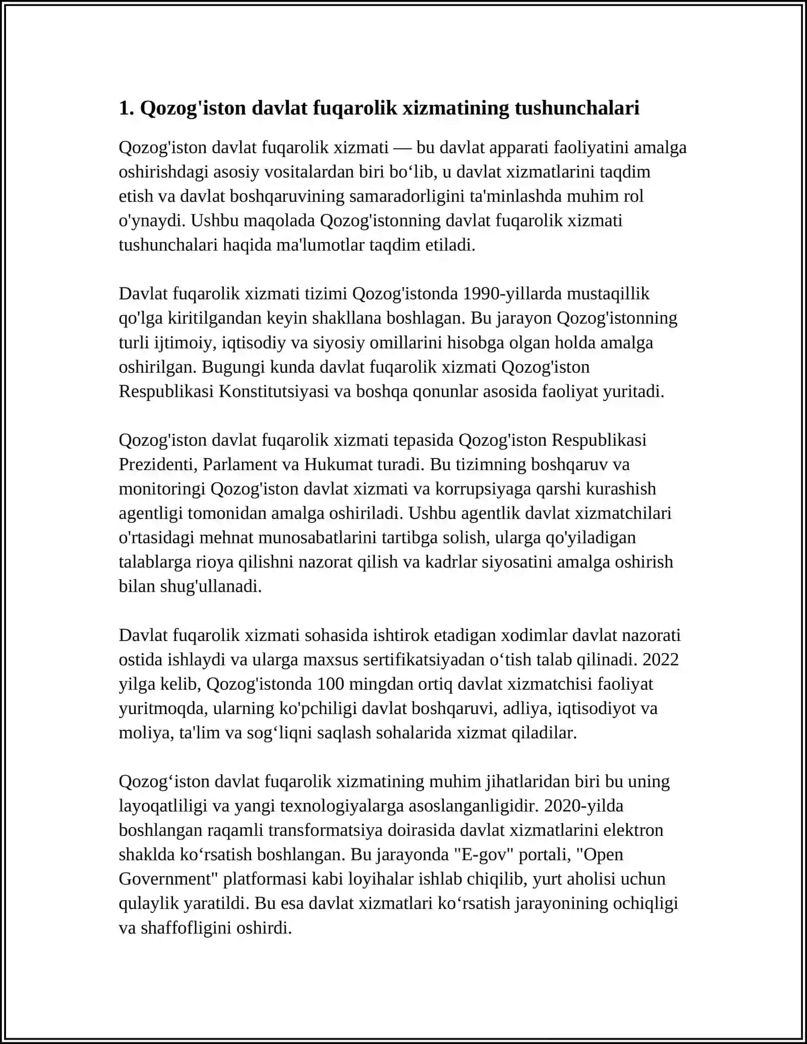 QOZOGʻISTON DAVLAT FUQAROLIK XIZMATI TOʻGʻRISIDAGI QONUNI 4