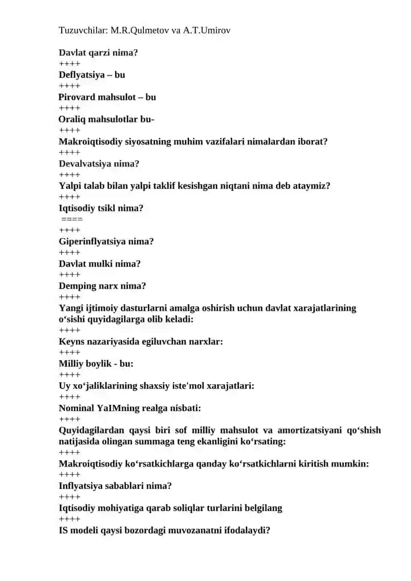 MIKROIQTISODIYOT.MAKROIQTISODIYOT FANIDAN TEST SAVOLLARI 4
