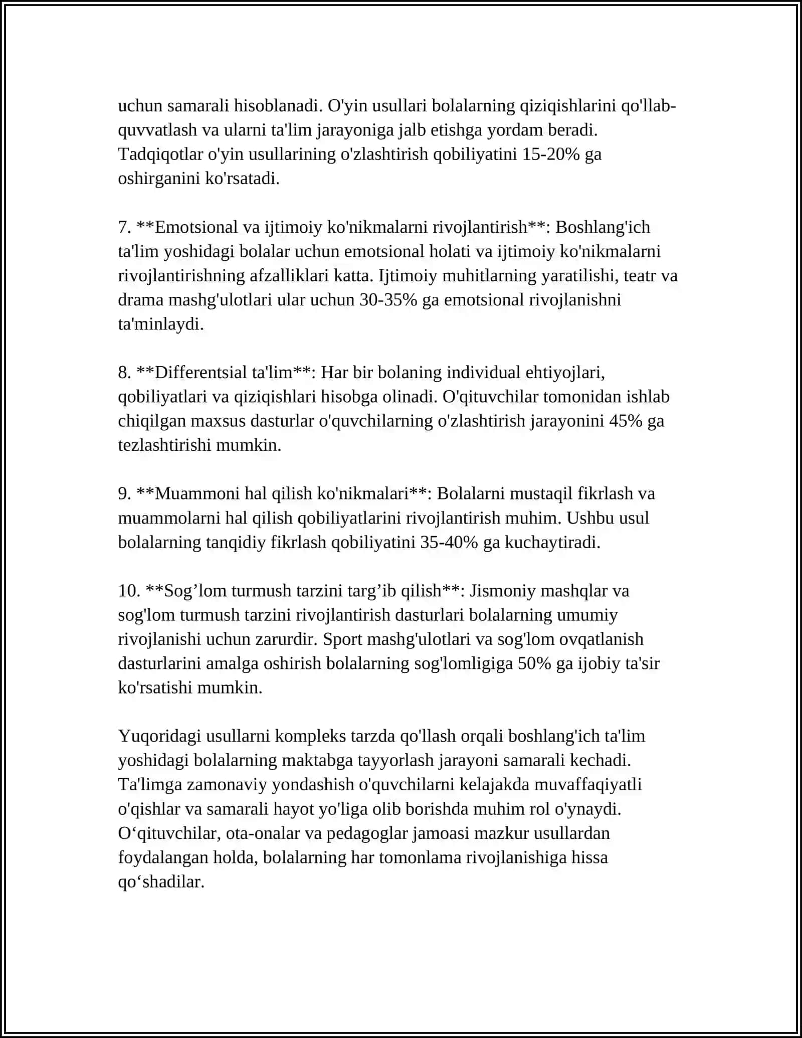 MUSTAQIL ISH Mavzu: BOLALARNI MAKTAB TAʼLIMIGA TAYYORLASH VA METODLARI 4