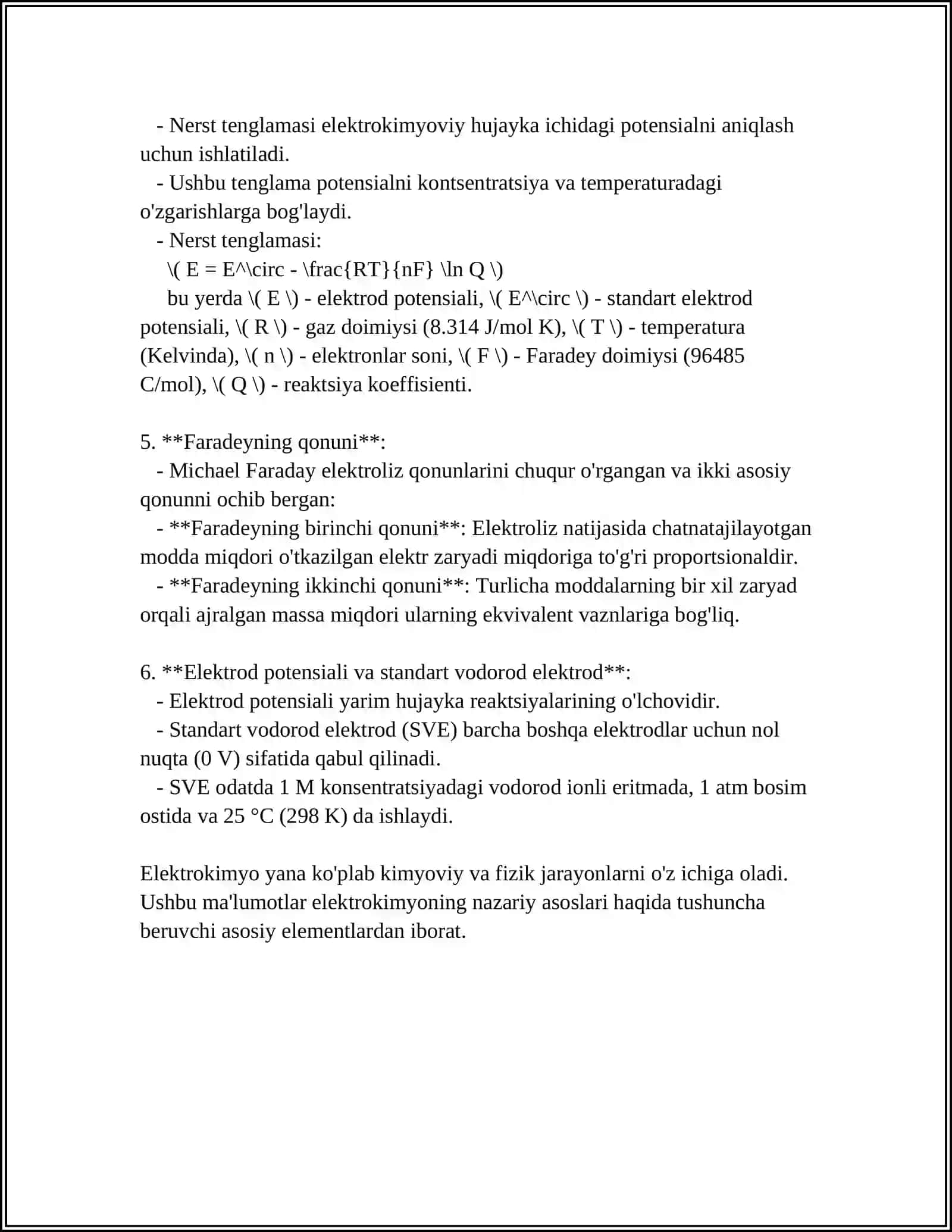 ELEMTROKIMYO, ELEKTR ÕTKAZUVCHANLIK 4