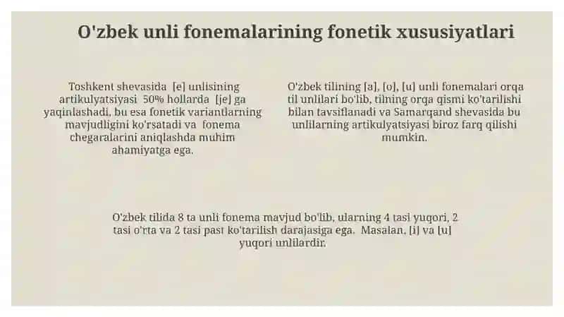 Ôzbek tilshunosligida unli fonemalar tasnifi 4