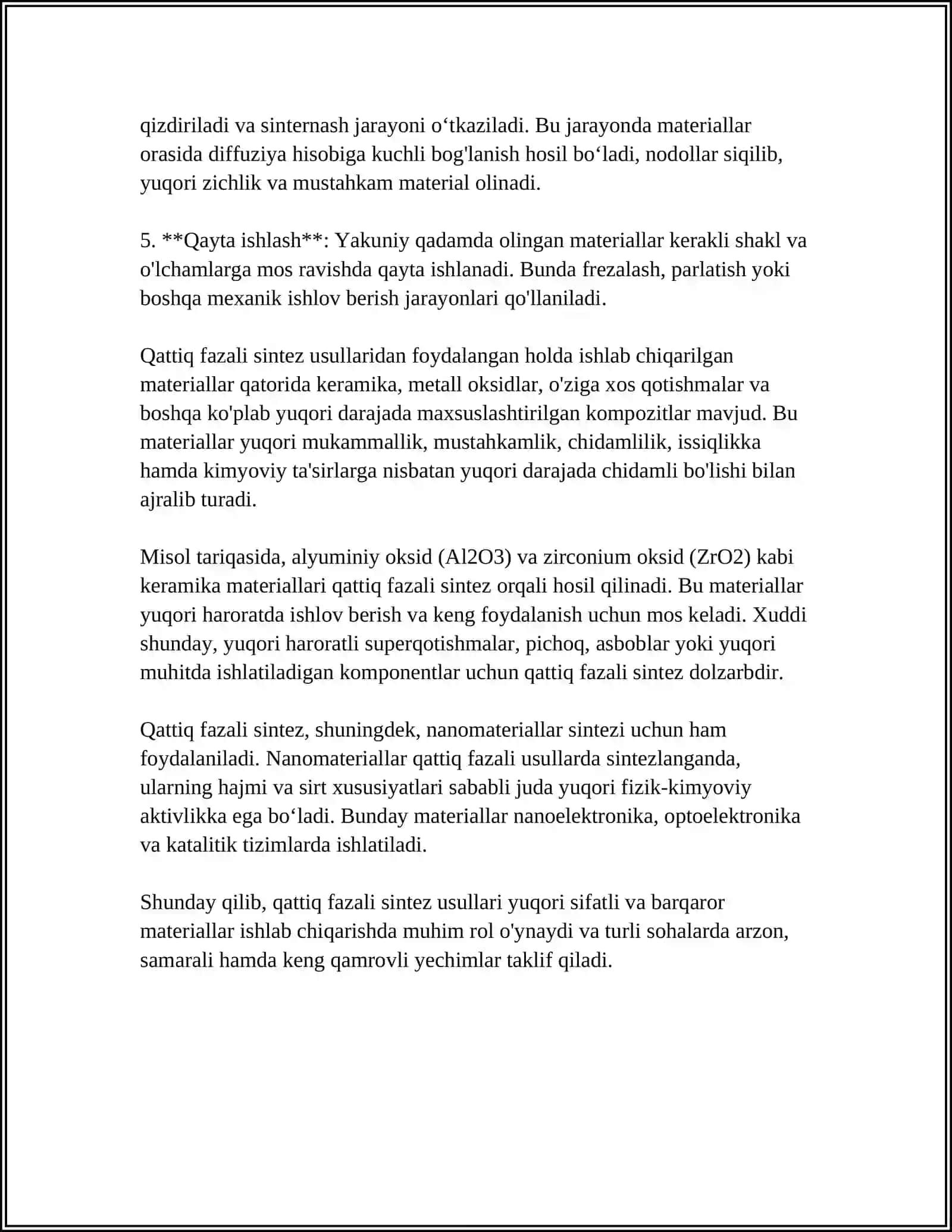 NOORGANIK BIRIKMALARNING QATTIQ FAZADAGI SINTEZI 4