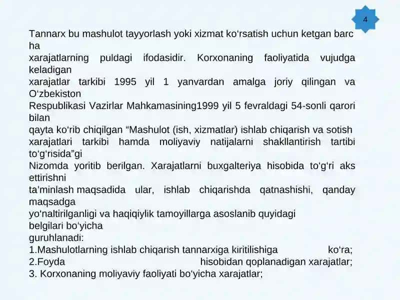 KALKULYATSIYA MAQSADI,VAZIFALARI VA TURLARI 4