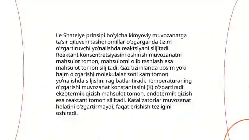 Le Shatelye prinsipi va uning kimyoviy jarayonlardagi ahamiyati 4